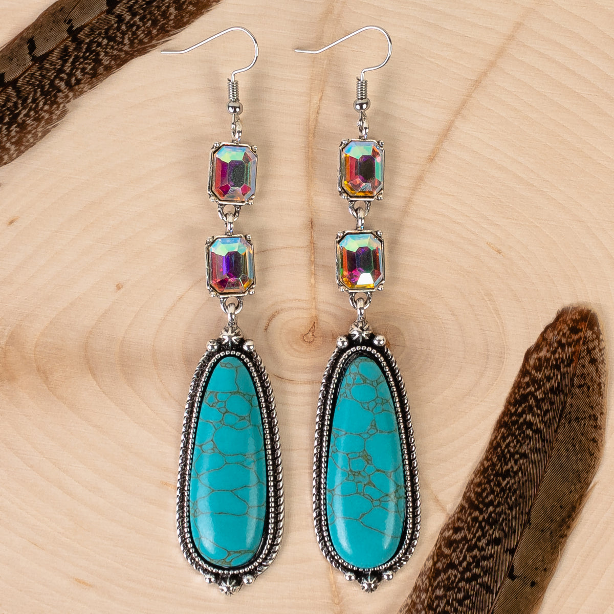 93283 - Squash Blossom Earrings - Turquoise & Silver