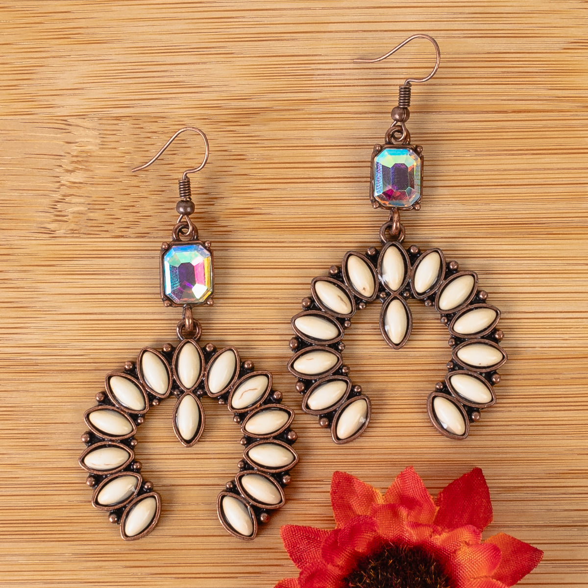 93284 - Squash Blossom Earrings - Ivory & Copper