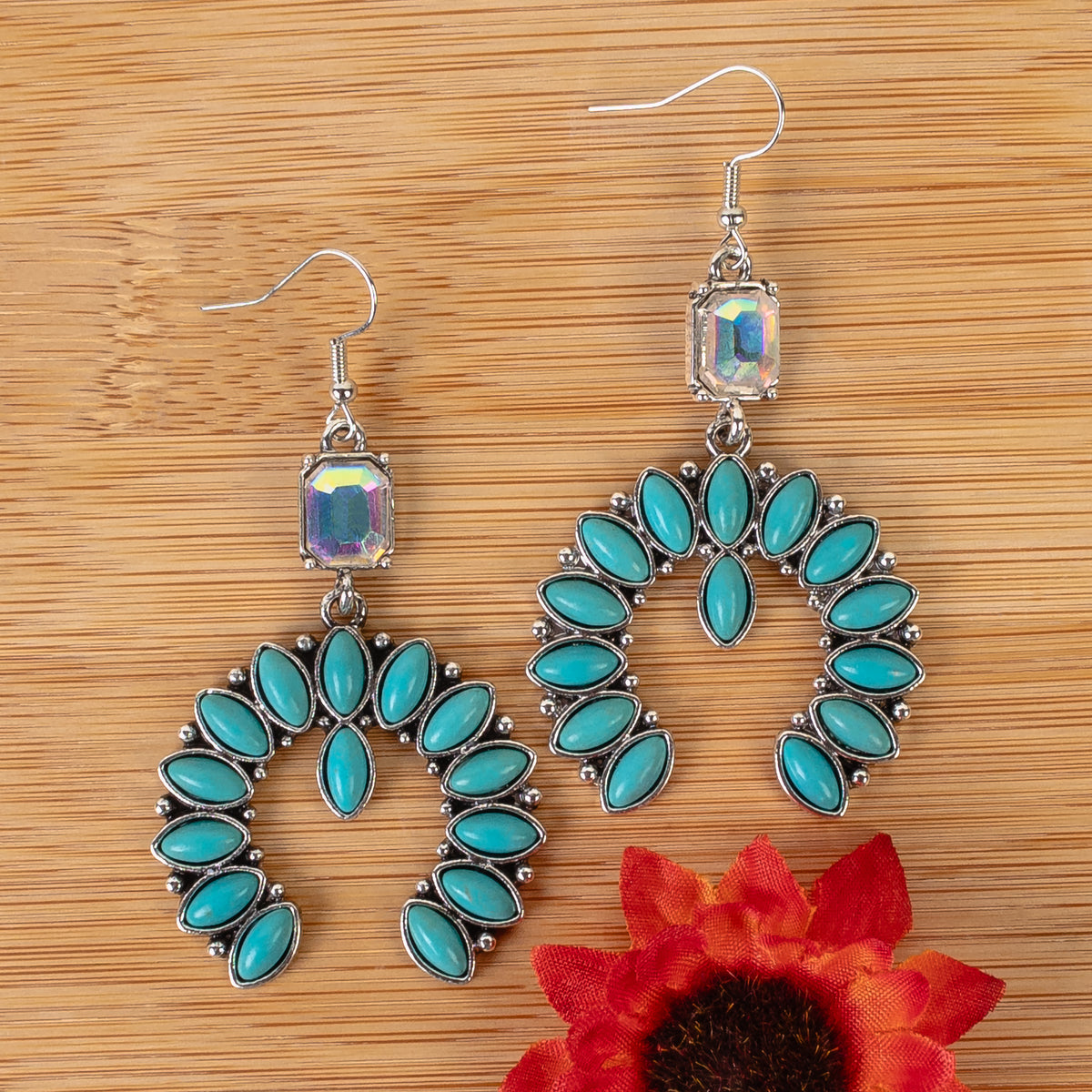 93284 - Squash Blossom Earrings - Turquoise & Silver