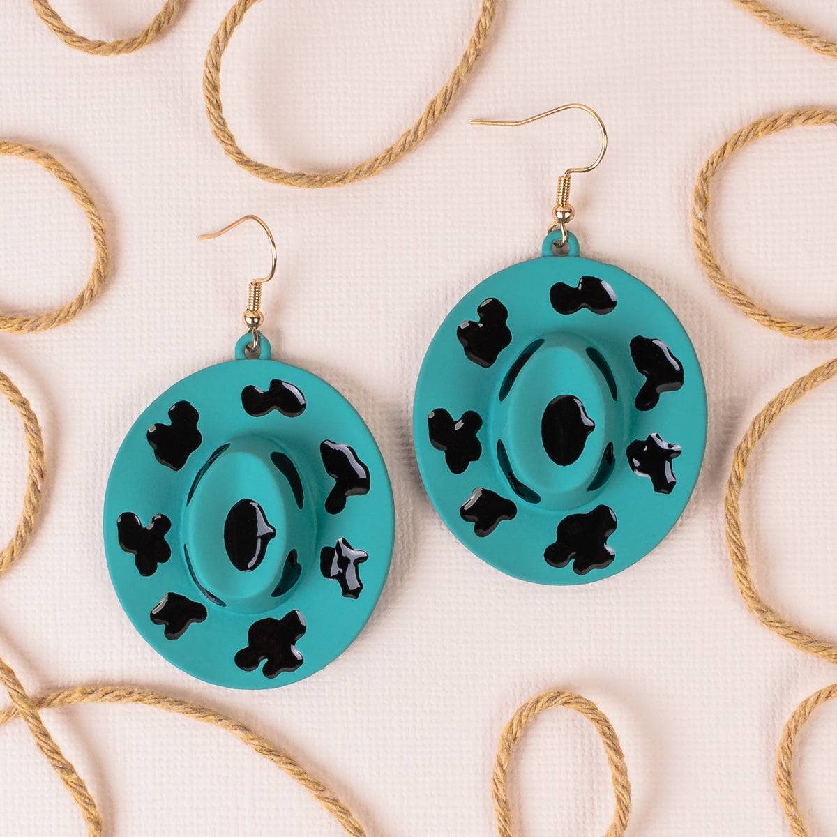 93295 - Western Cowboy Hat Earrings - Turquoise