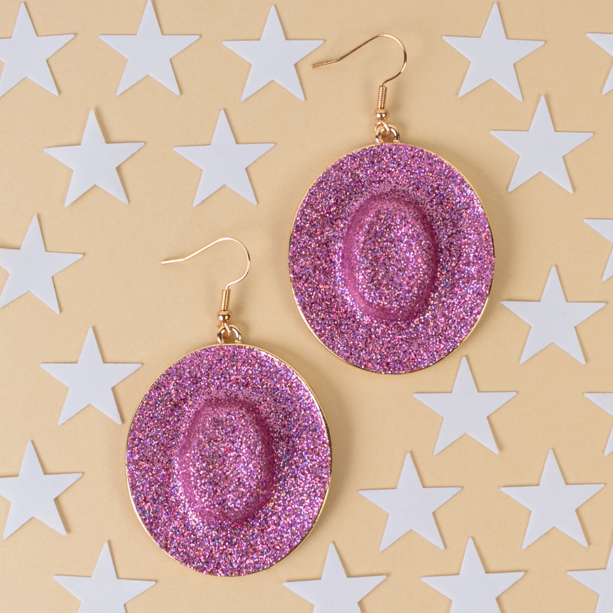 93296 - Western Glitter Cowboy Hat Earrings - Purple