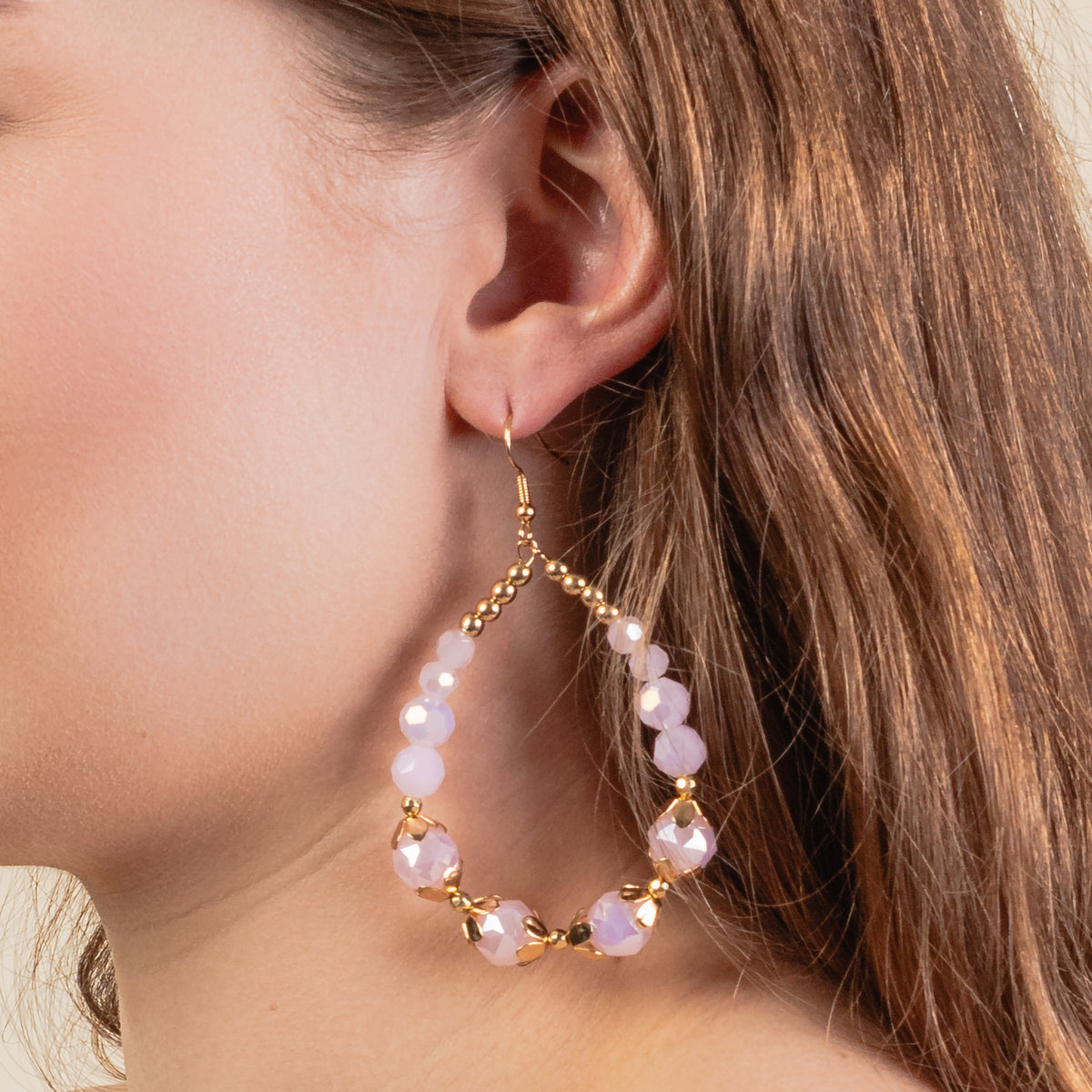 93305 - Beaded Hoop Earrings - Pink