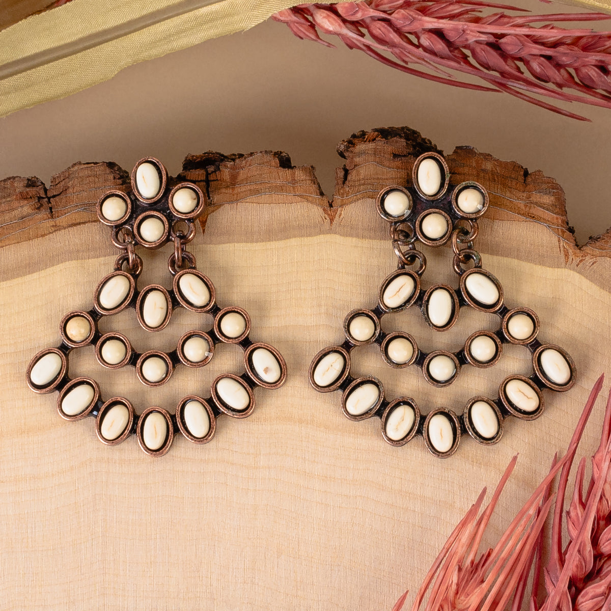 93314 - Squash Blossom Earrings - Ivory & Copper