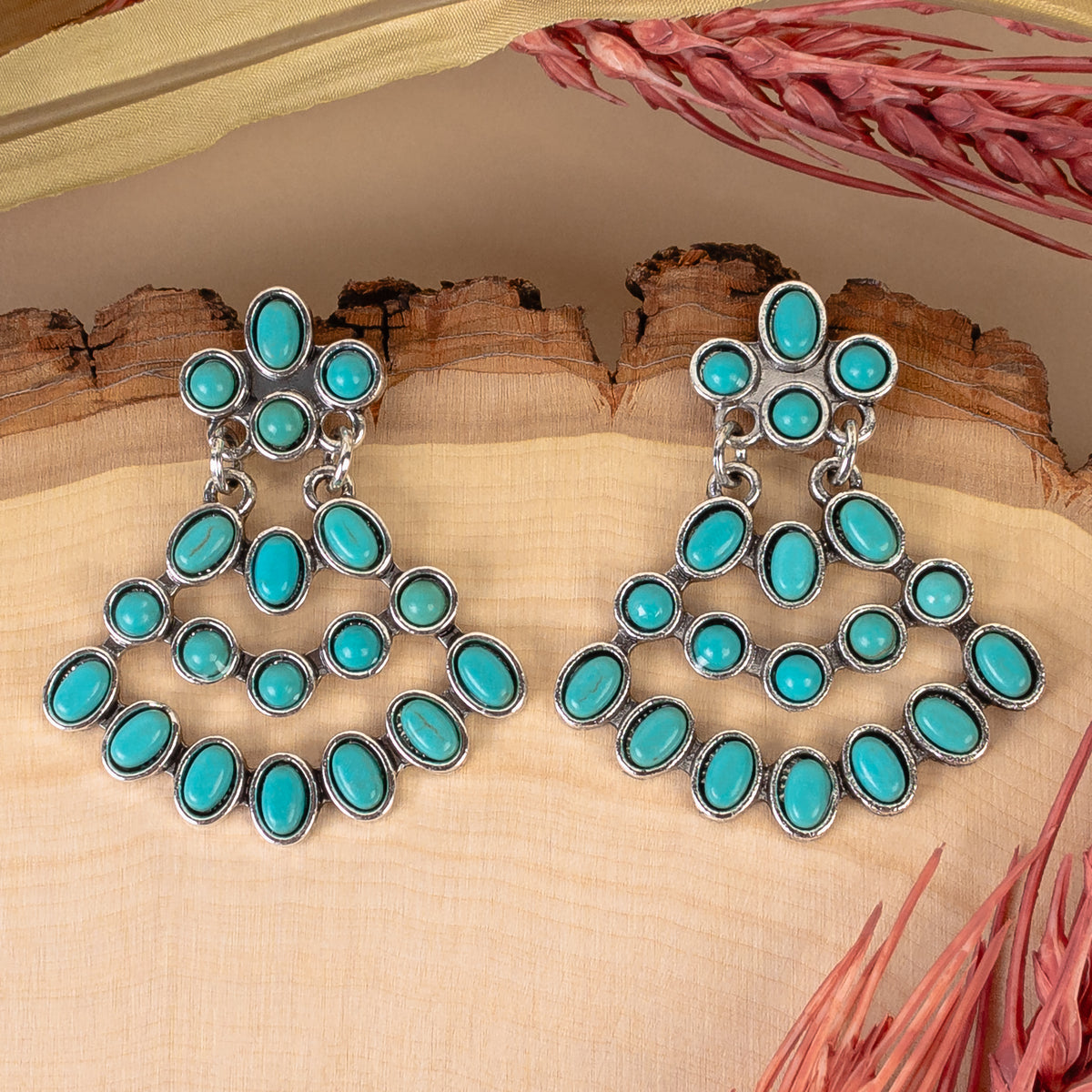 93314 - Squash Blossom Earrings - Turquoise & Silver