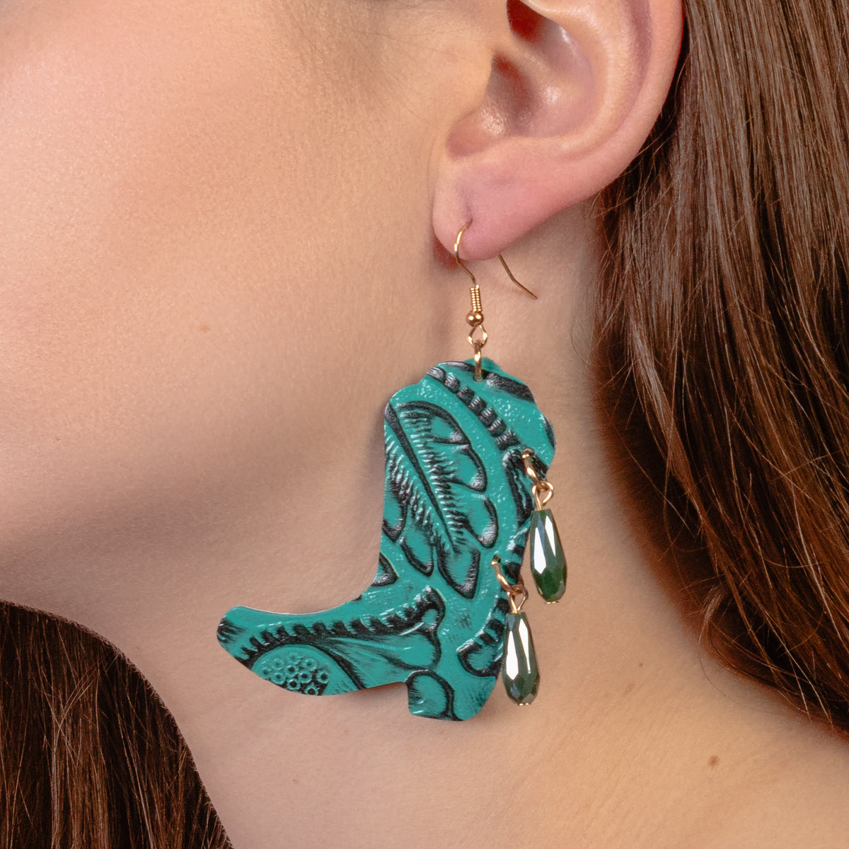 93315 - Western Cowboy Boot Earrings - Turquoise