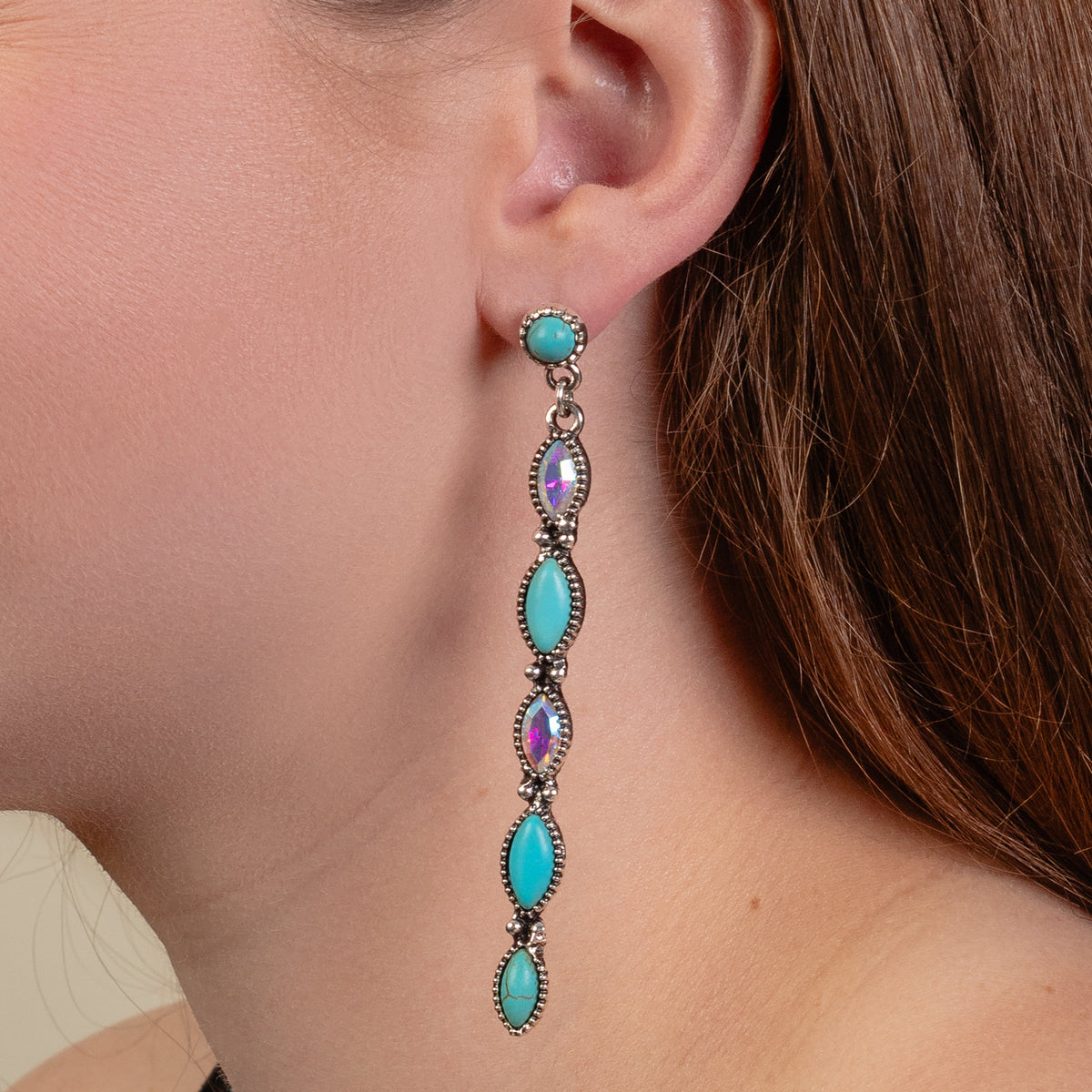 93322 - Squash Blossom Earrings - Turquoise & Silver