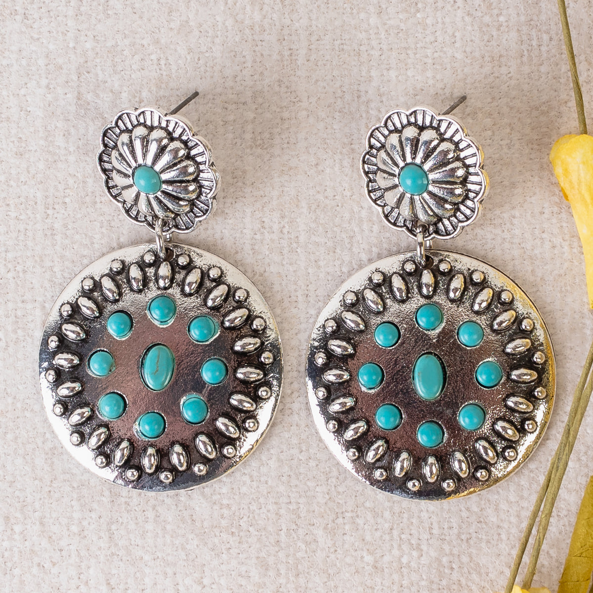 93324 - Squash Blossom Earrings - Turquoise & Silver