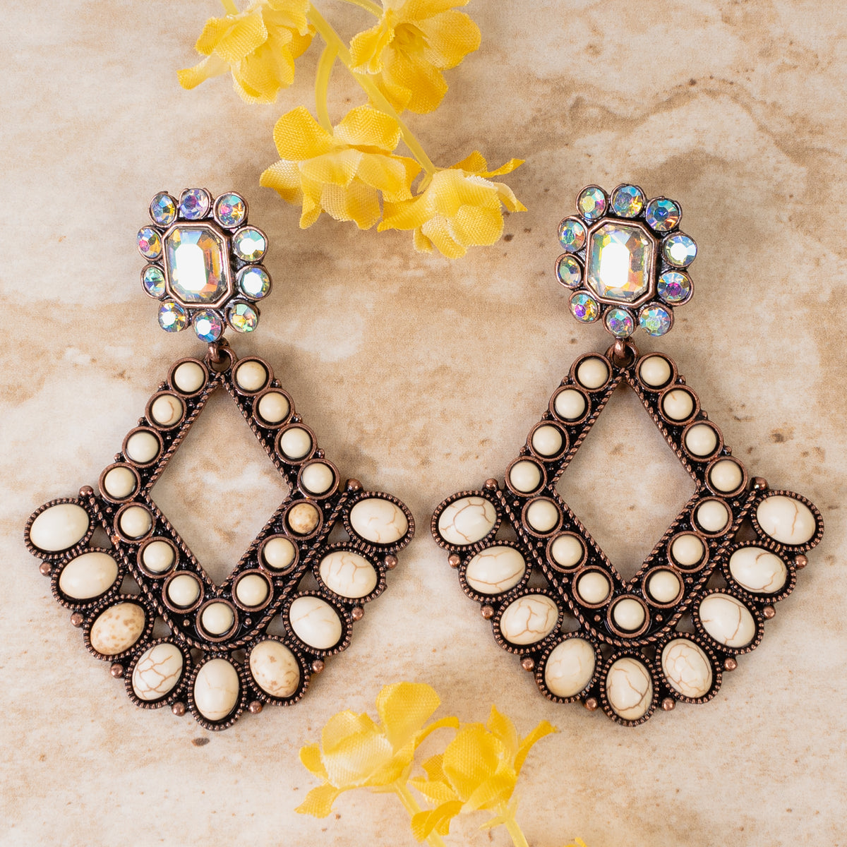 93325 - Squash Blossom Earrings - Ivory & Copper