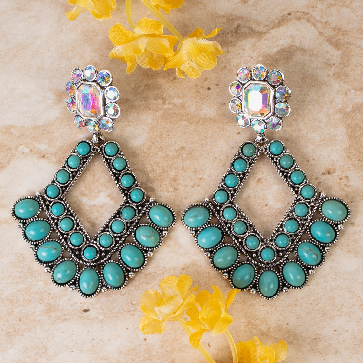 93325 - Squash Blossom Earrings - Turquoise & Silver