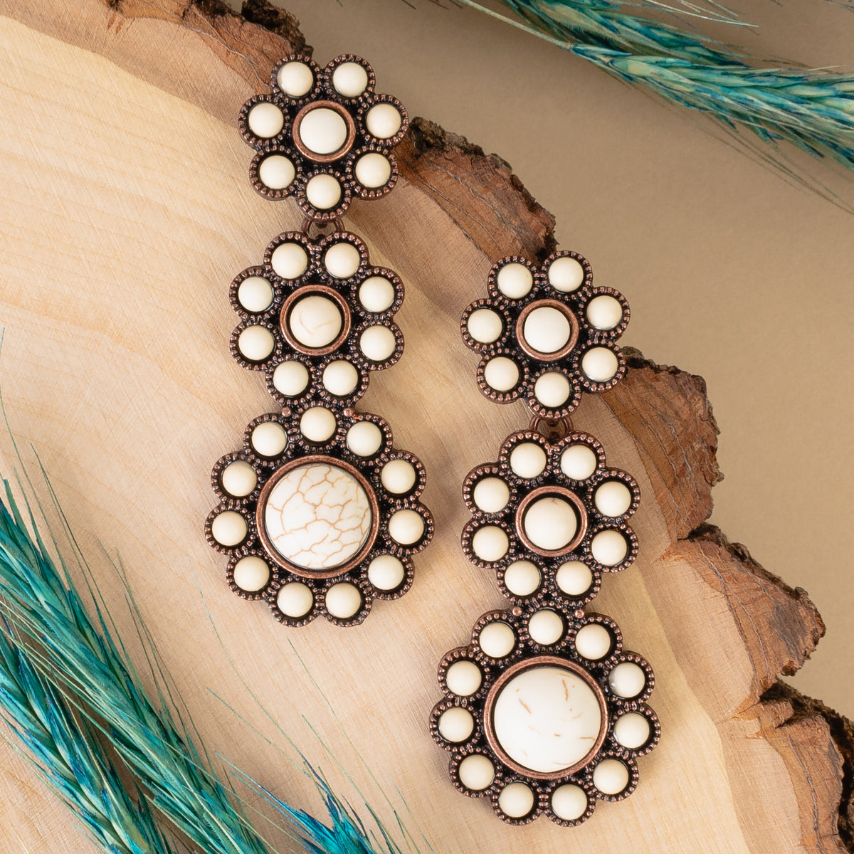 93328 - Squash Blossom Earrings - Ivory & Copper