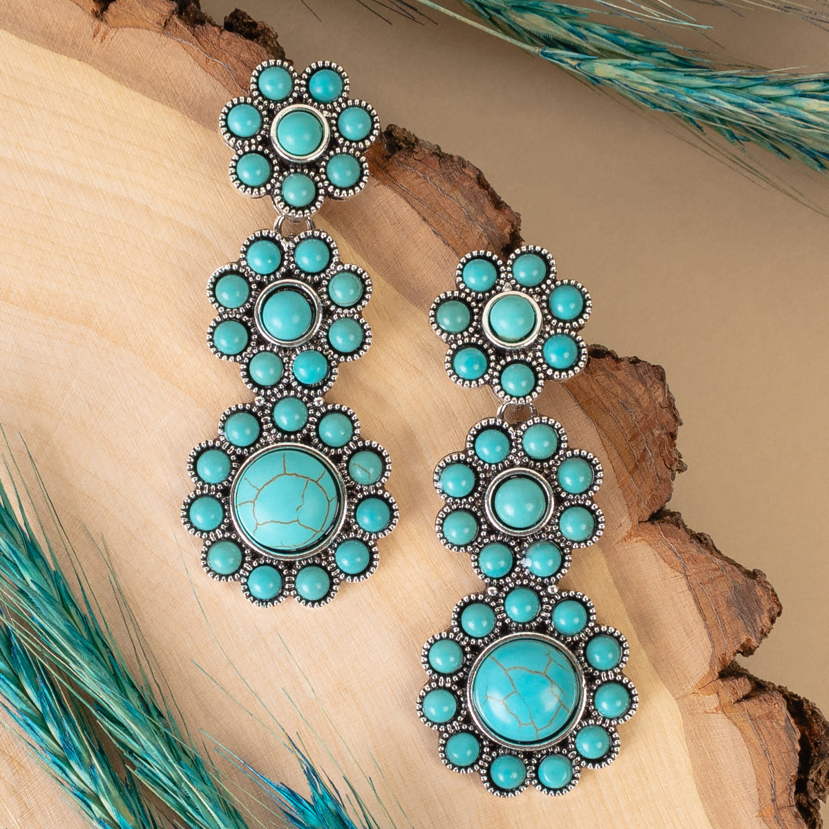 93328 - Squash Blossom Earrings - Turquoise & Silver