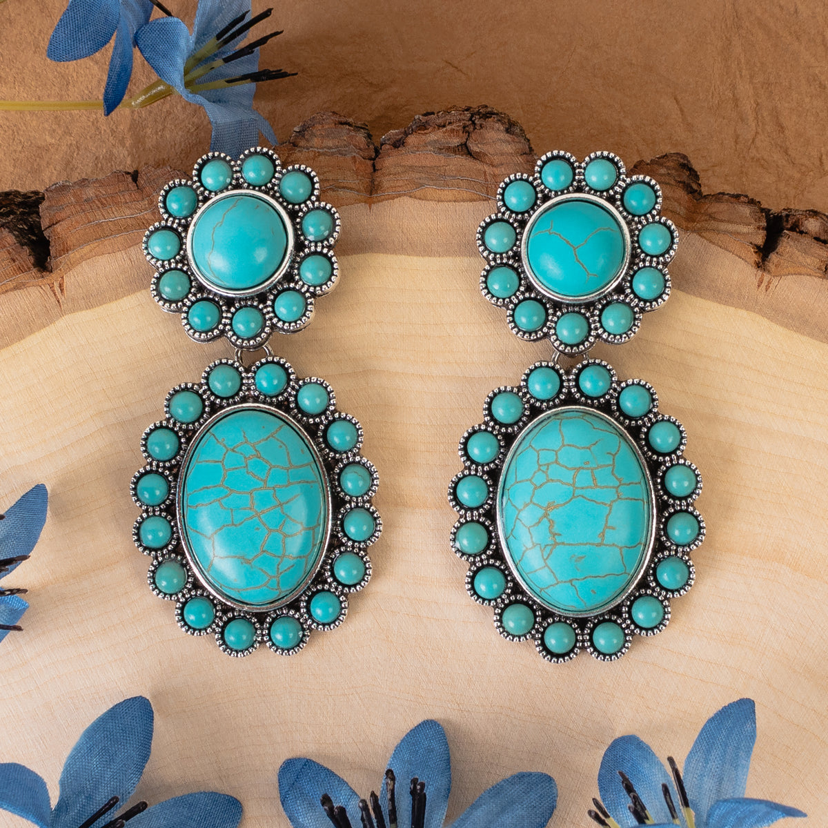 93329 - Squash Blossom Earrings - Turquoise & Silver