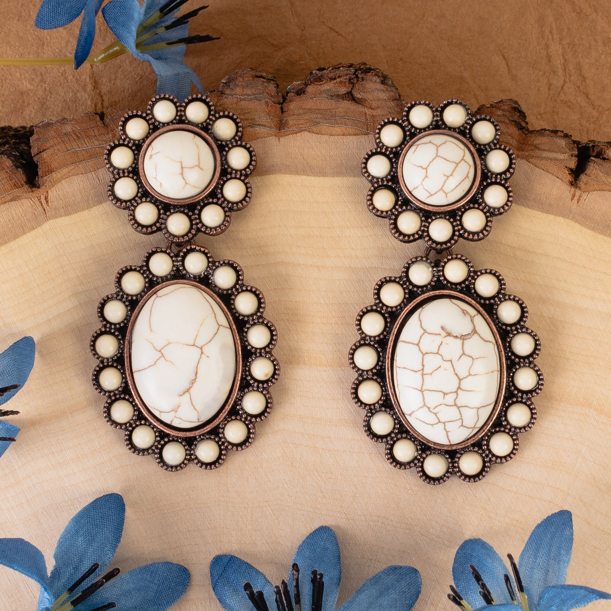 93329 - Squash Blossom Earrings - Ivory & Copper