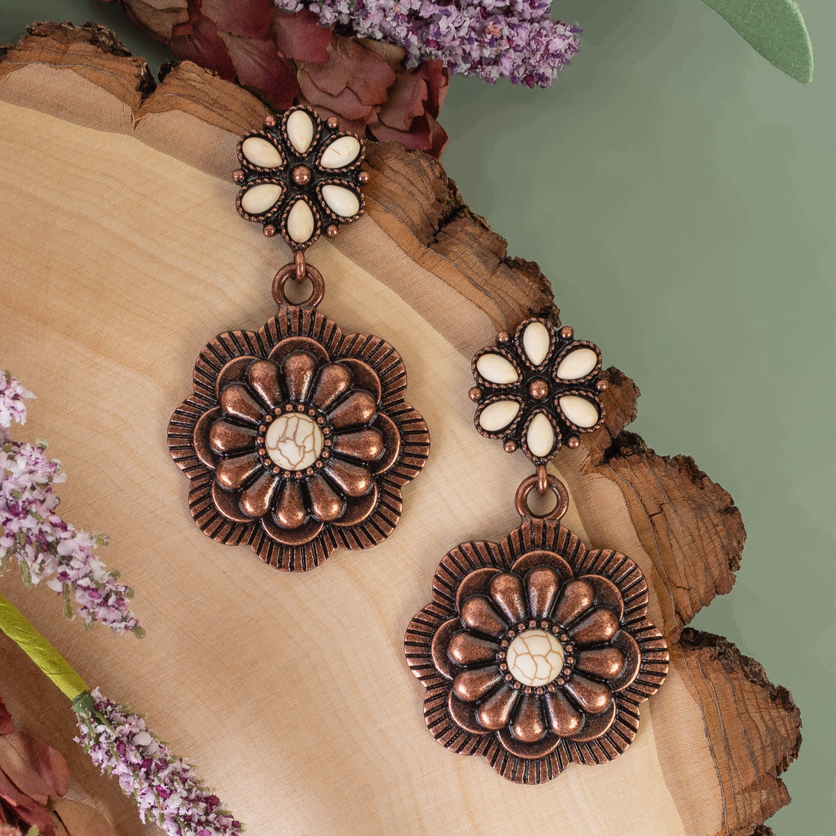 93331 - Squash Blossom Earrings - Ivory & Copper