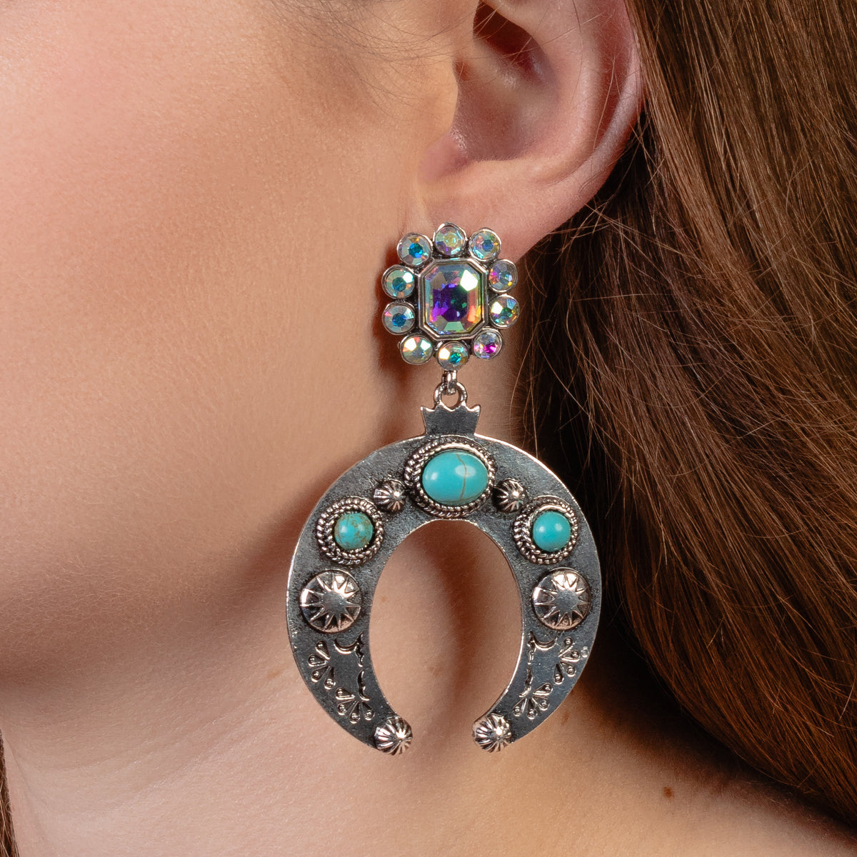 93334 - Squash Blossom Earrings - Turquoise & Silver