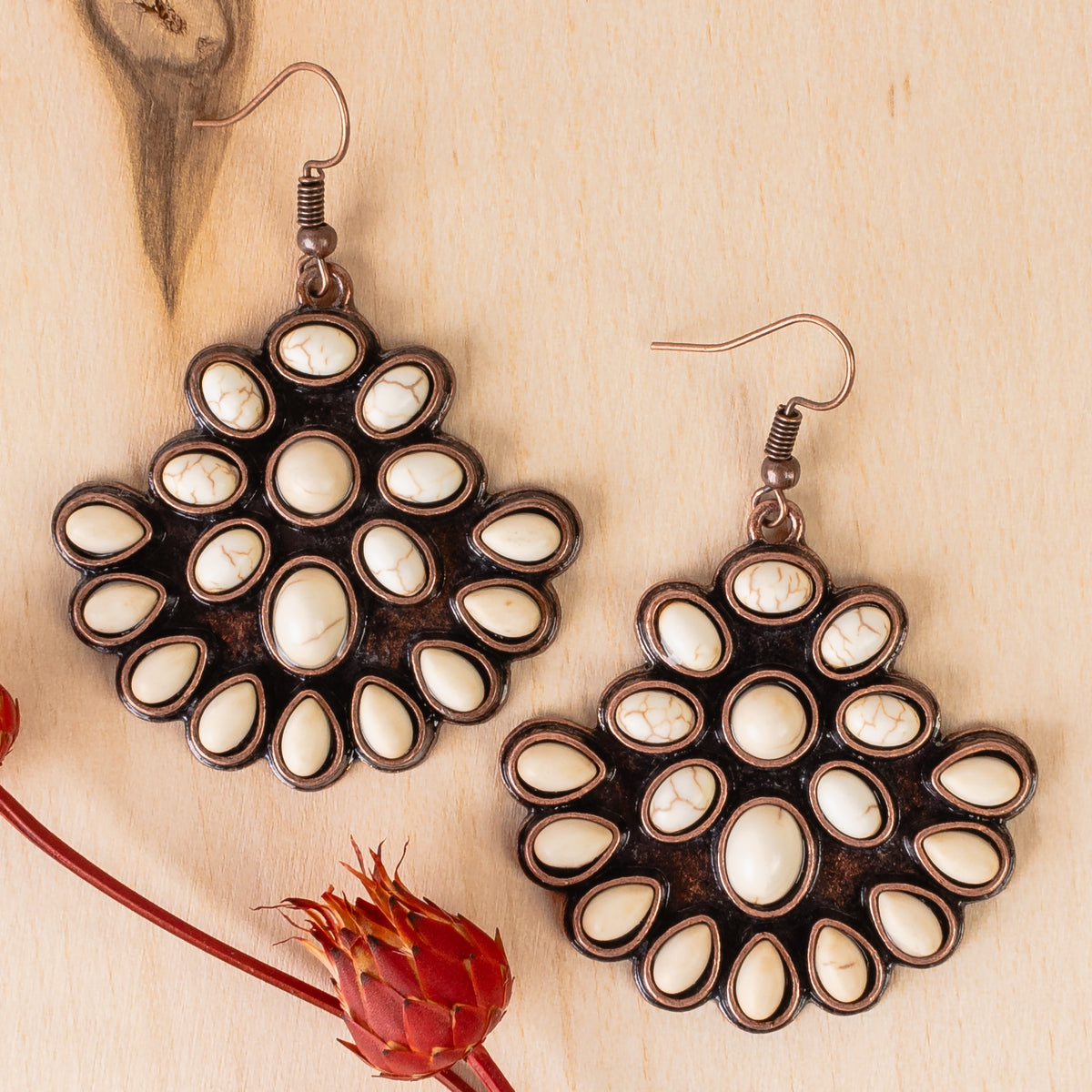 93335 - Squash Blossom Earrings - Ivory & Copper