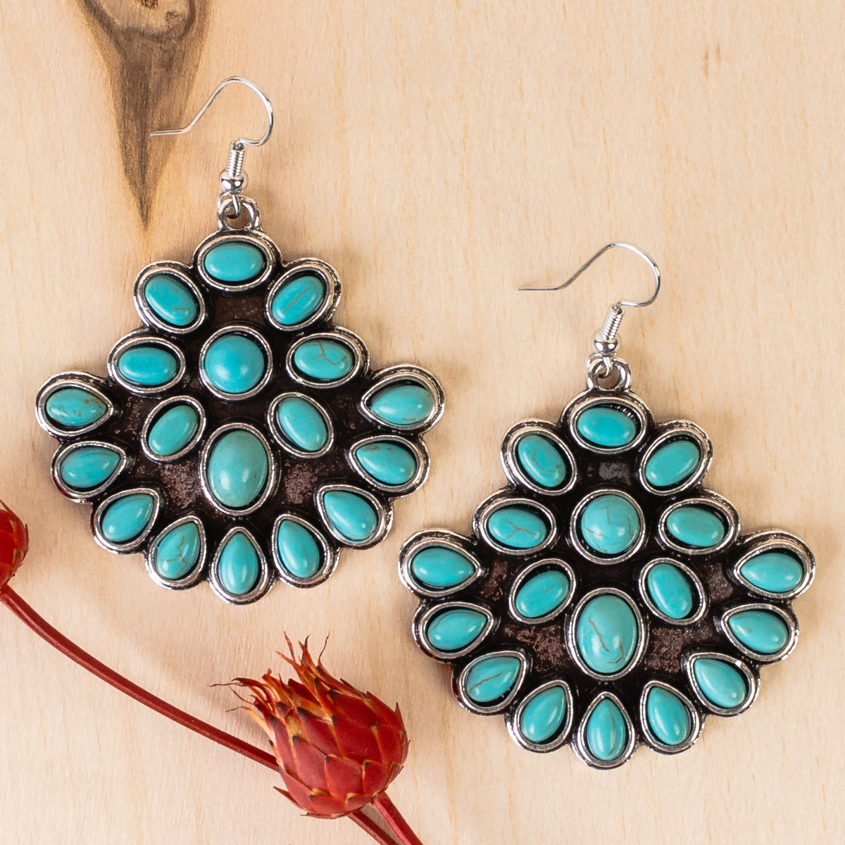 93335 - Squash Blossom Earrings - Turquoise & Silver
