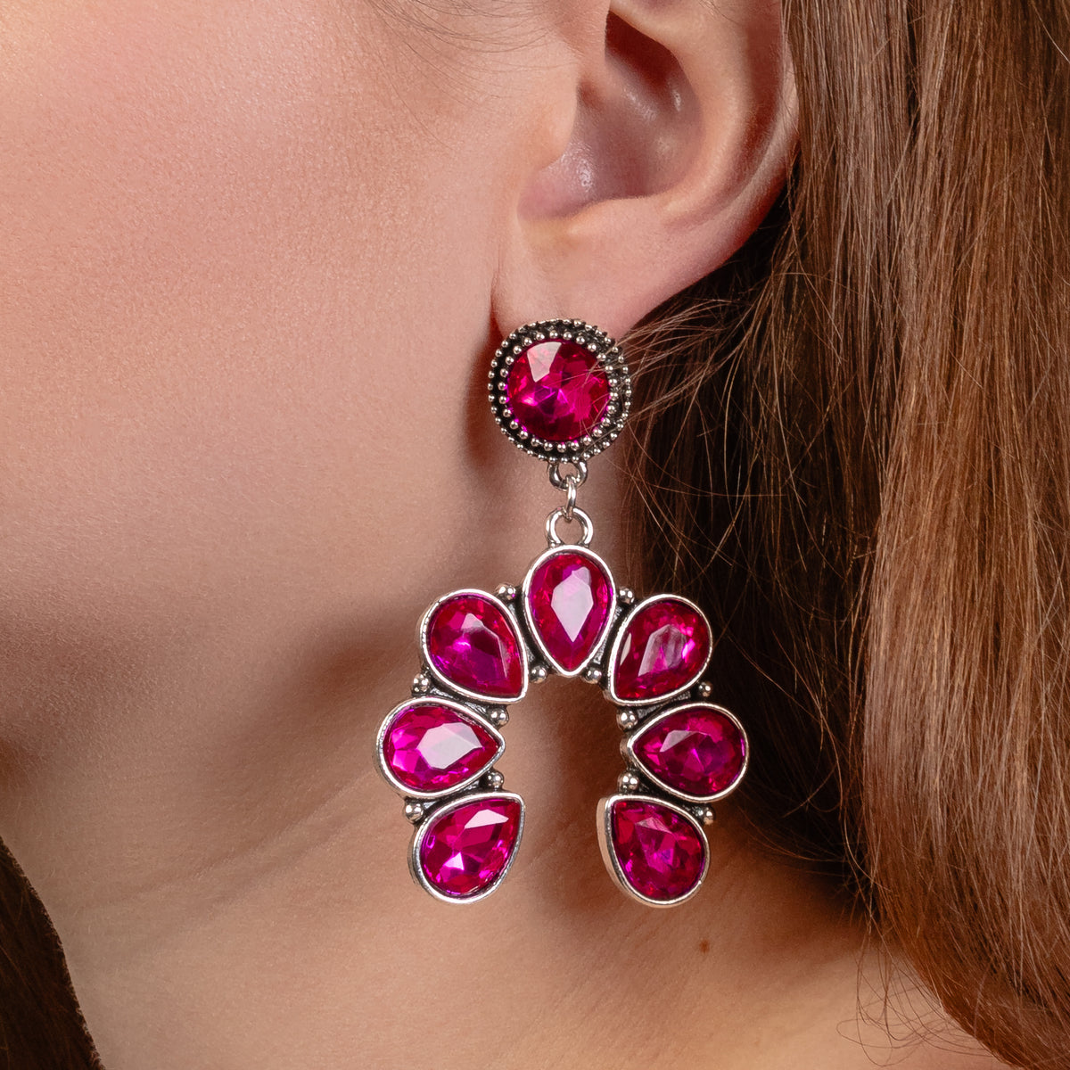 93336 - Crystal Earrings - Fuchsia