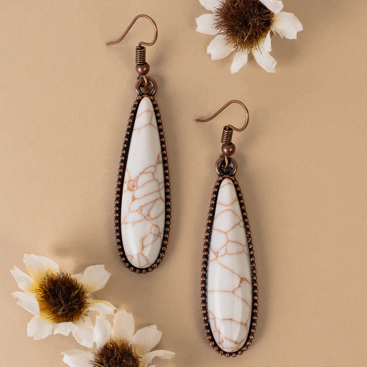 93338 - Squash Blossom Earrings - Ivory & Copper