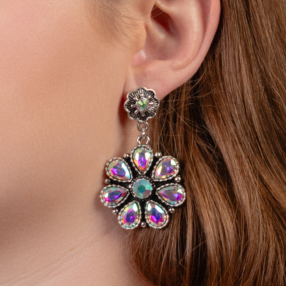 93340 - Crystal Flower Earrings - AB