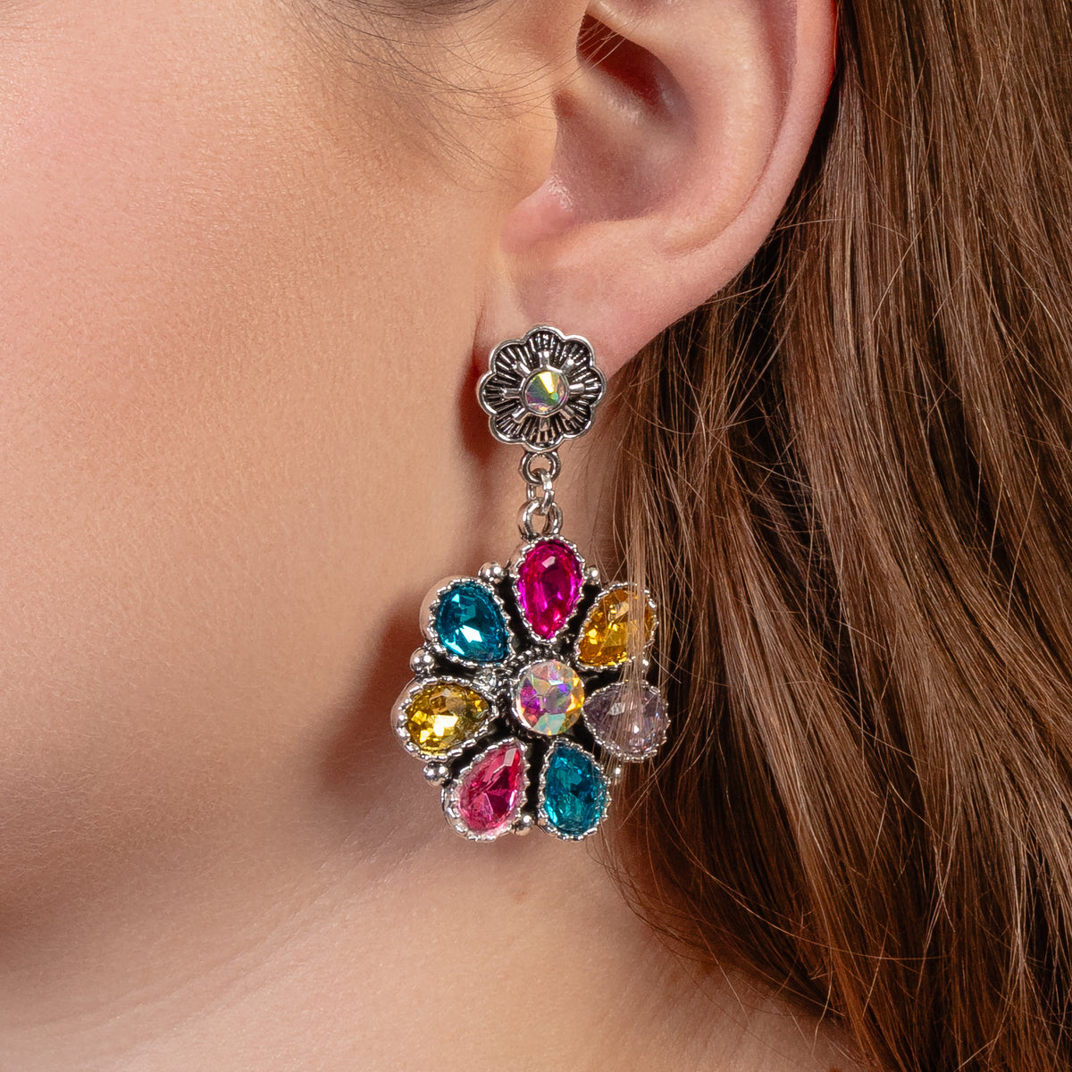 93340 - Crystal Flower Earrings - Multi