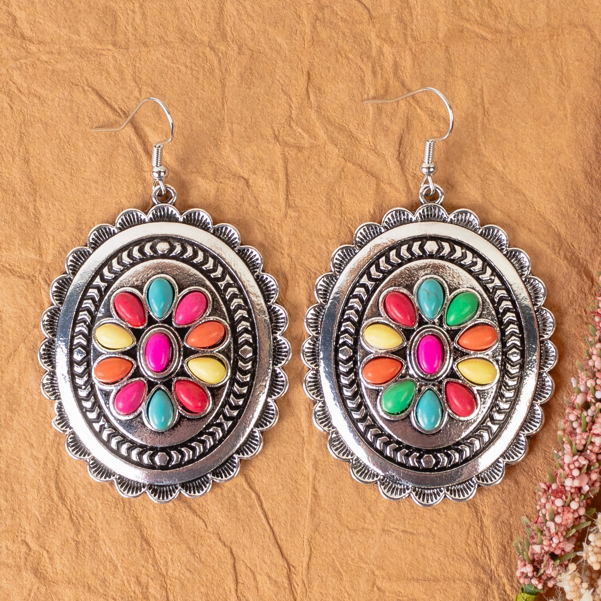 93341 - Squash Blossom Concho Earrings - Multi