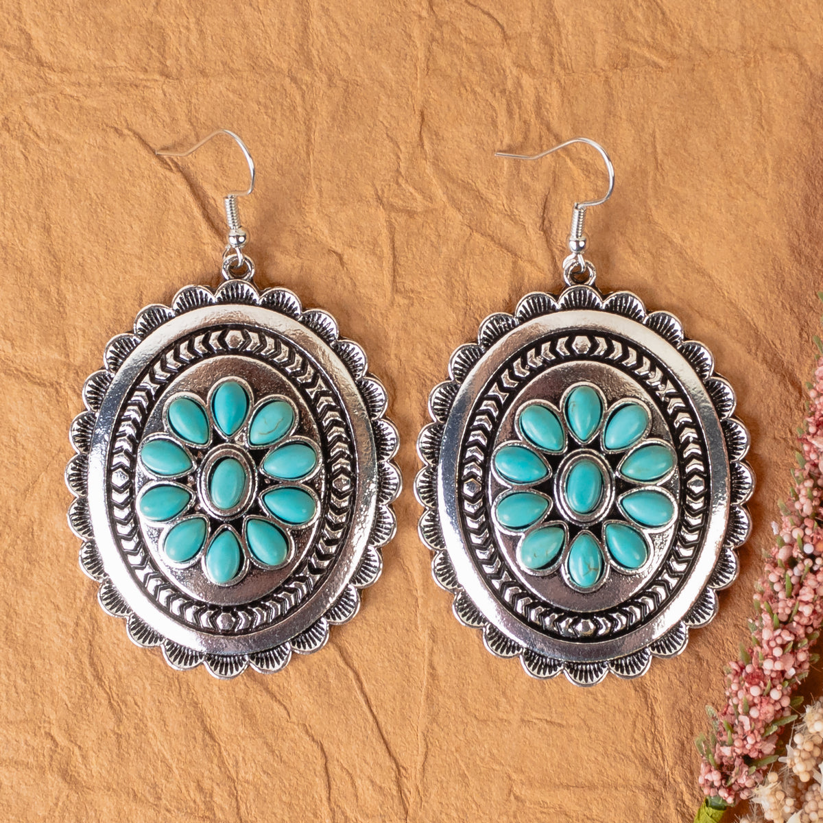 93341 - Squash Blossom Earrings - Turquoise & Silver