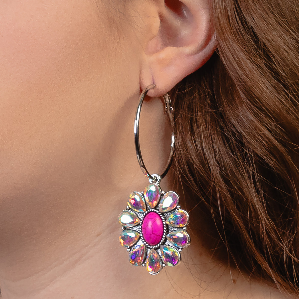 93442 - Squash Blossom Hoop Earrings - Fuchsia