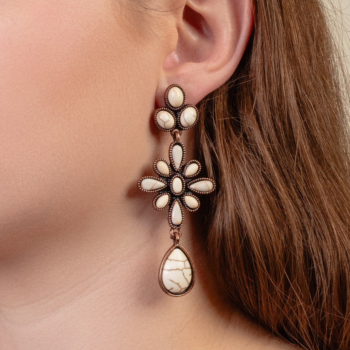 93342 - Squash Blossom Earrings - Ivory & Copper