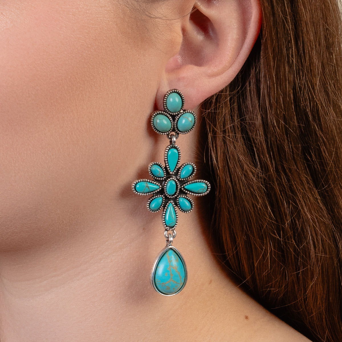 93342 - Squash Blossom Earrings - Turquoise & Silver