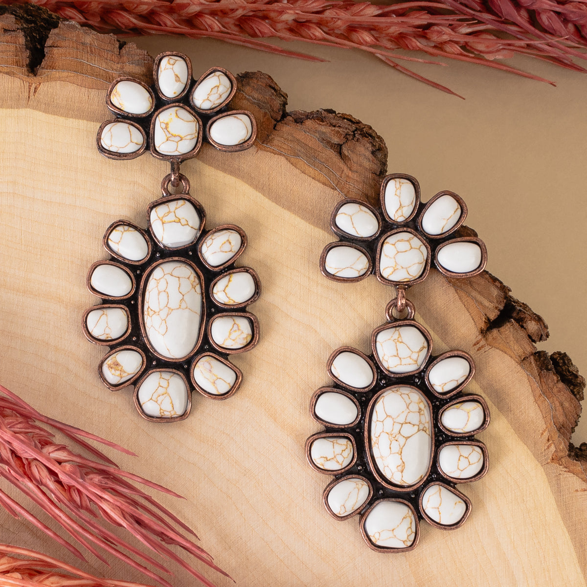 93343 - Squash Blossom Earrings - Ivory & Copper