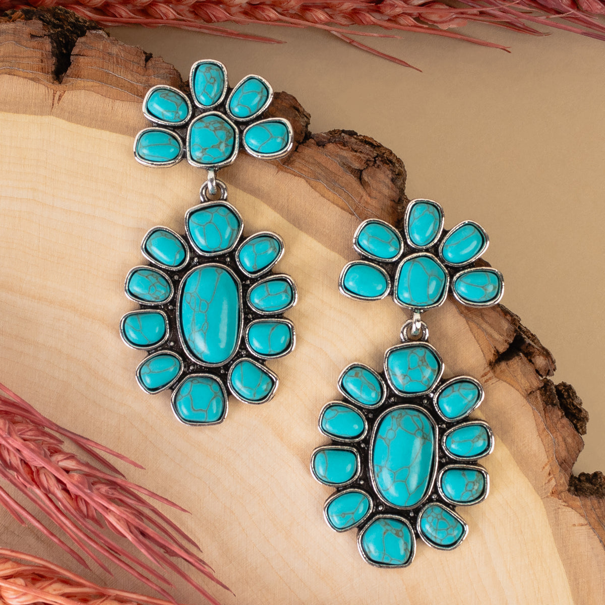 93343 - Squash Blossom Earrings - Turquoise & Silver