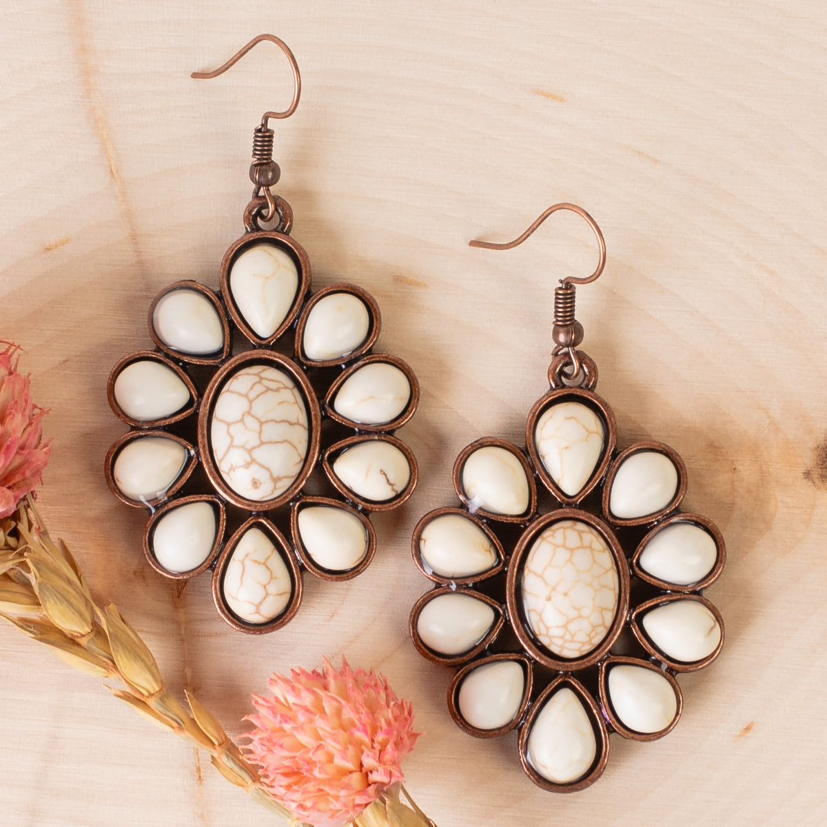 93344 - Squash Blossom Earrings - Ivory & Copper