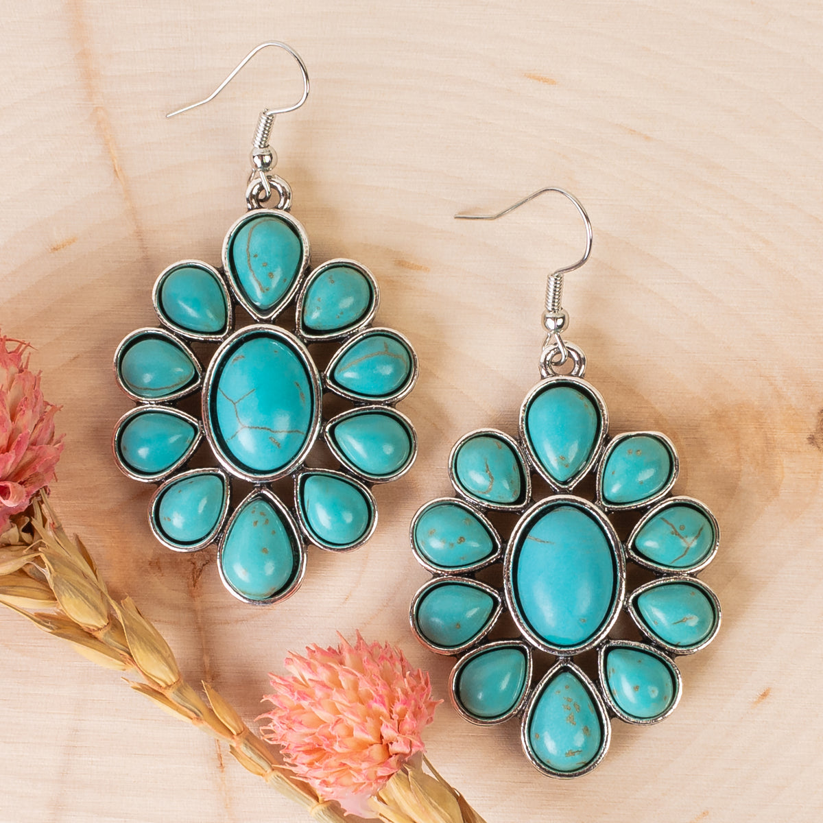 93344 - Squash Blossom Earrings - Turquoise & Silver