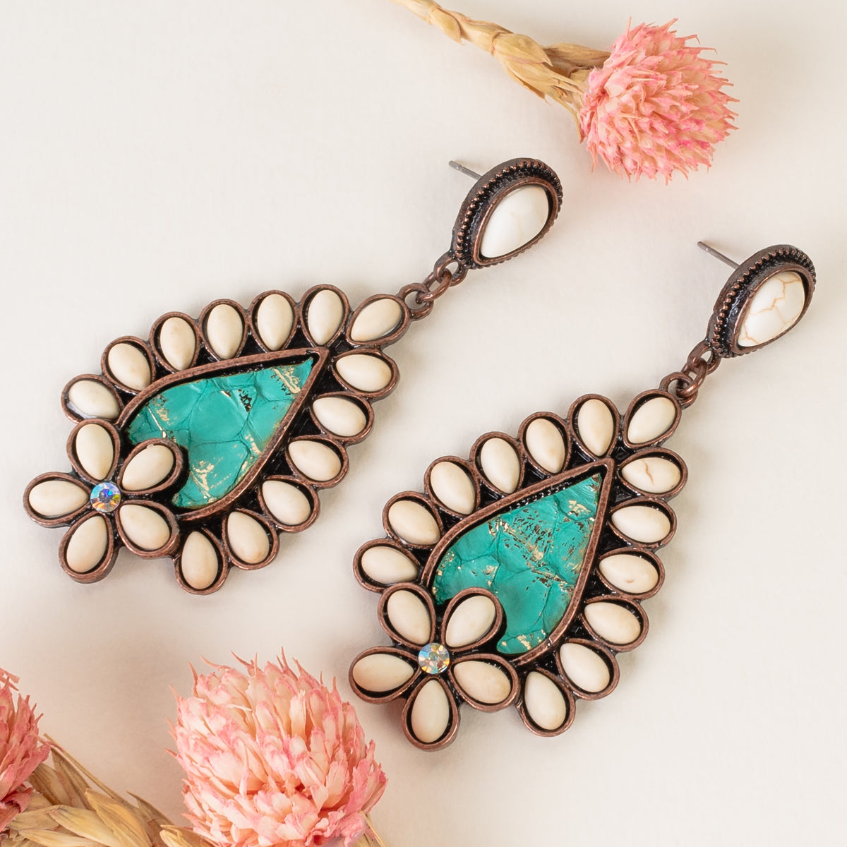 93345 - Squash Blossom Earrings - Ivory & Copper
