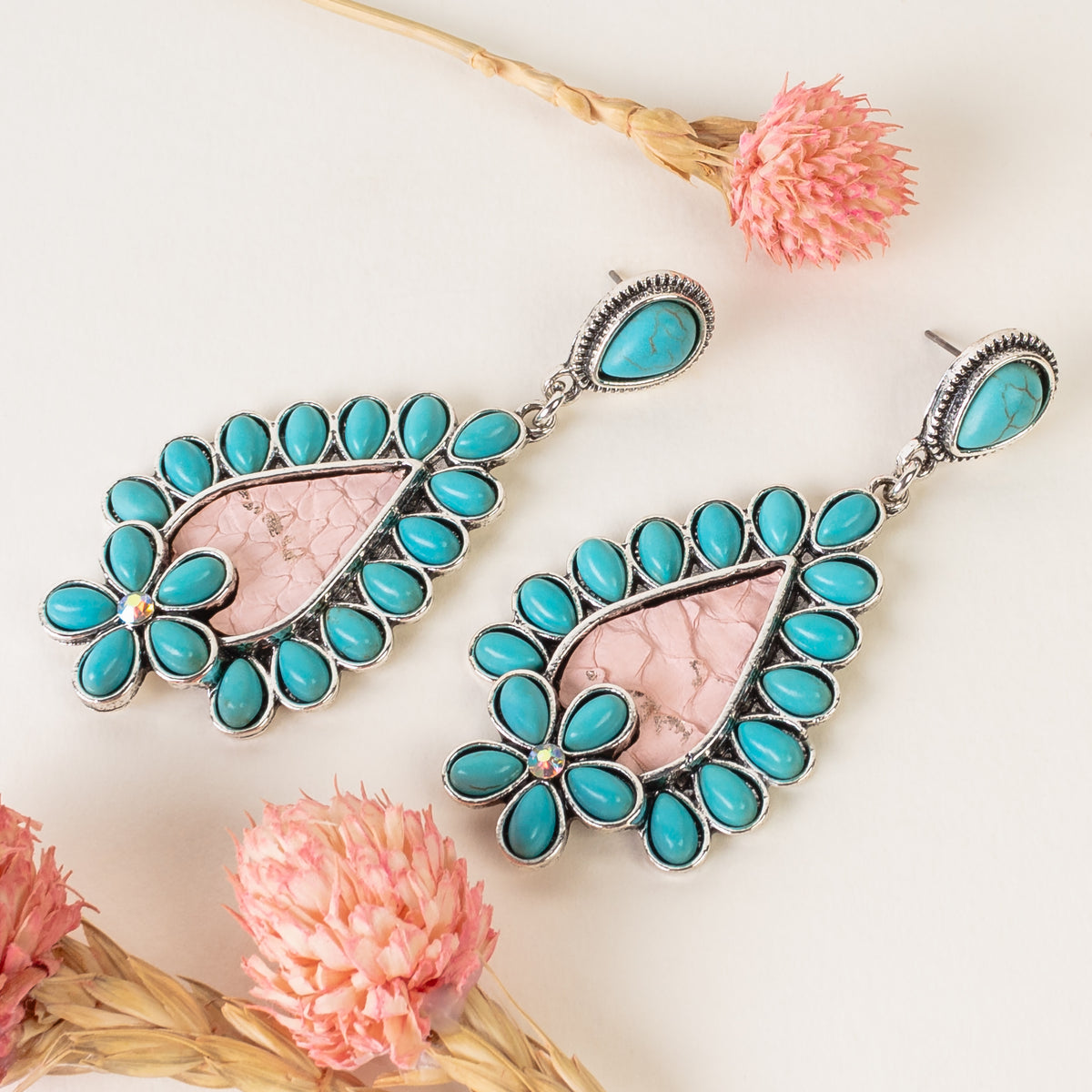 93345 - Squash Blossom Earrings - Turquoise & Silver