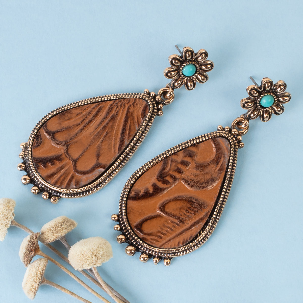 93346 - Western Teardrop Earrings - Brown