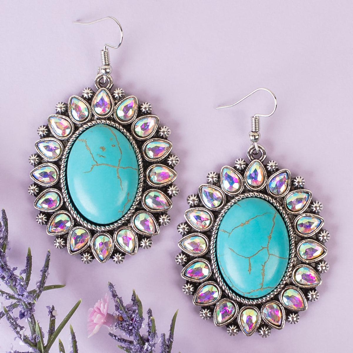 93356 - Squash Blossom Earrings - Turquoise & Silver