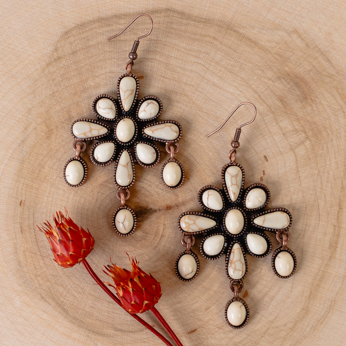 93359 - Squash Blossom Earrings - Ivory & Copper