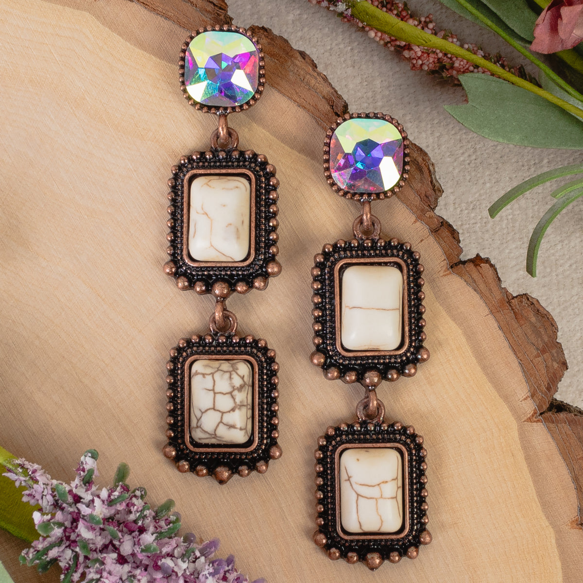 93361 - Squash Blossom Earrings - Ivory & Copper