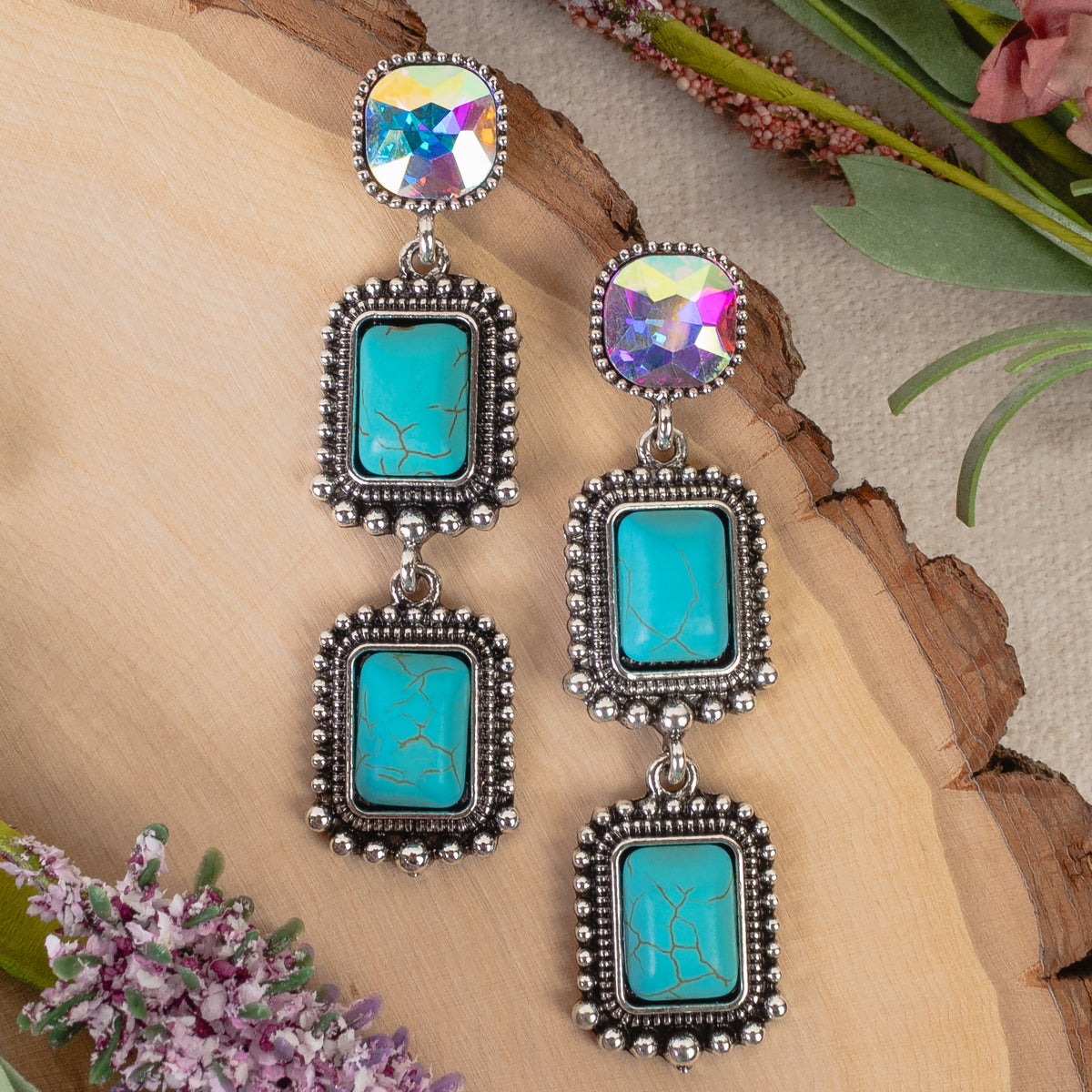 93361 - Squash Blossom Earrings - Turquoise & Silver