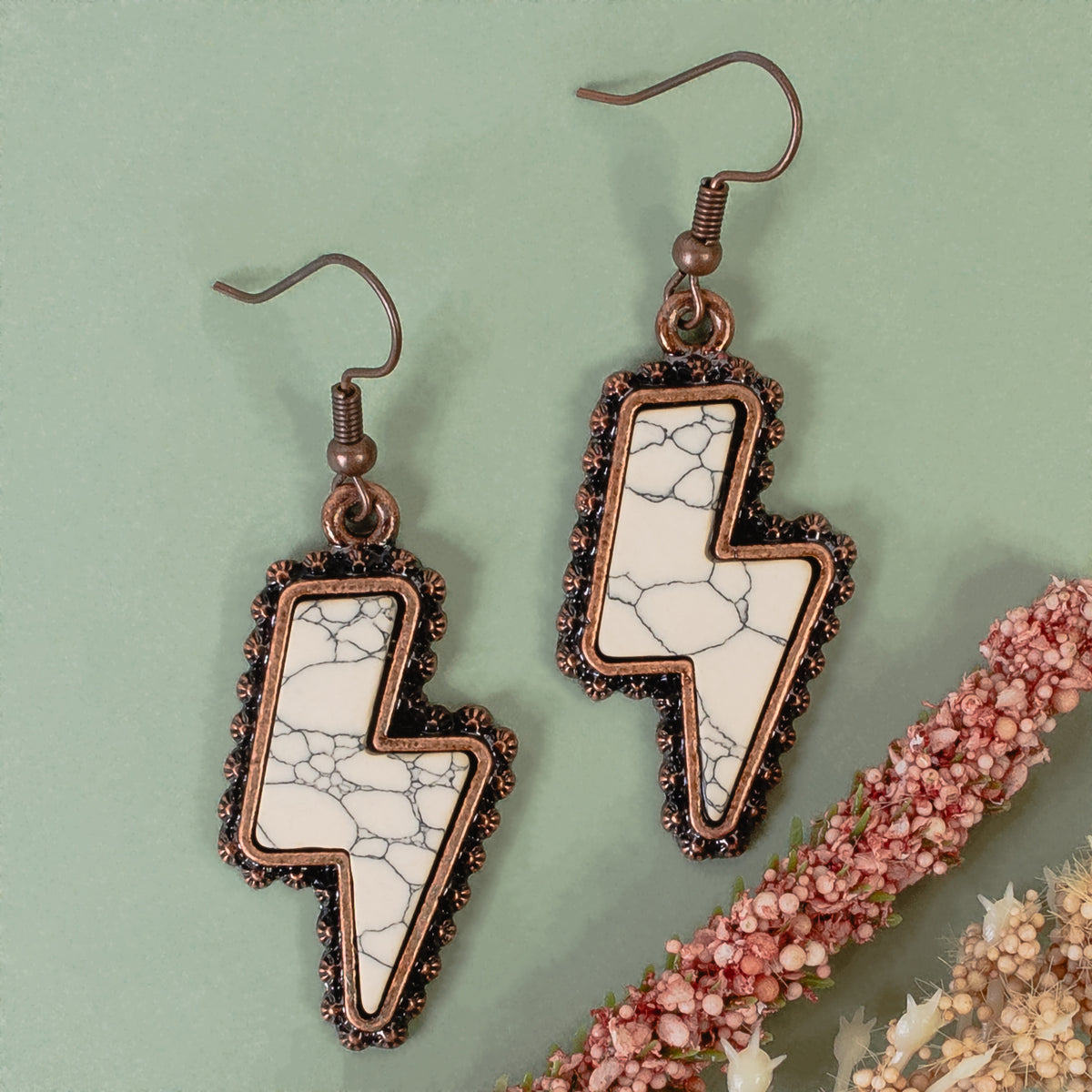 93364 - Squash Blossom Lightning Bolt Earrings - Ivory & Copper