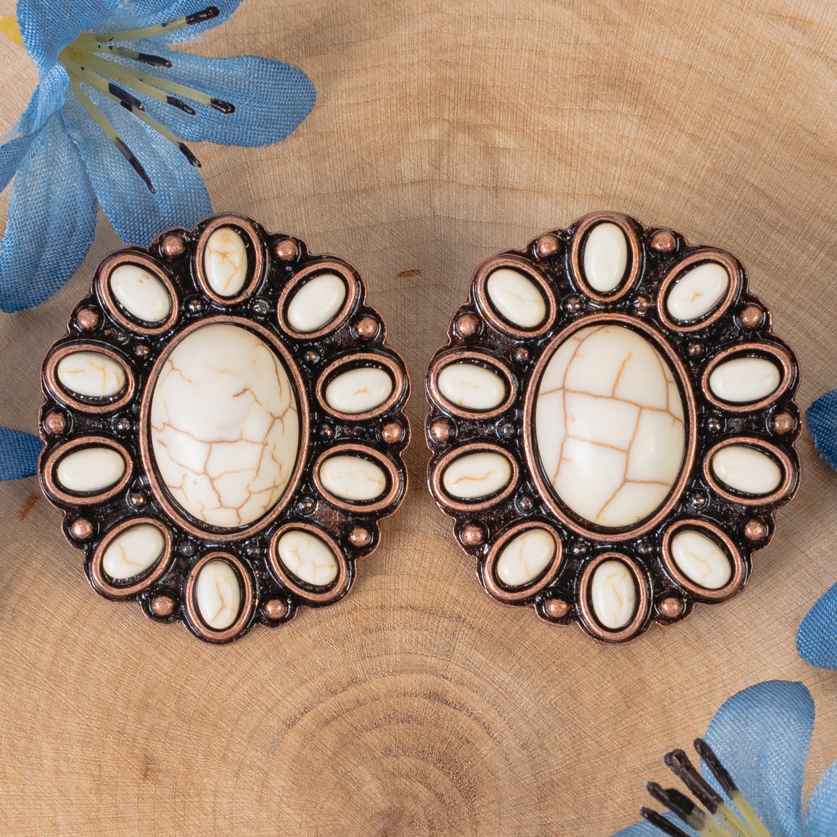 93372 - Squash Blossom Earrings - Ivory & Copper