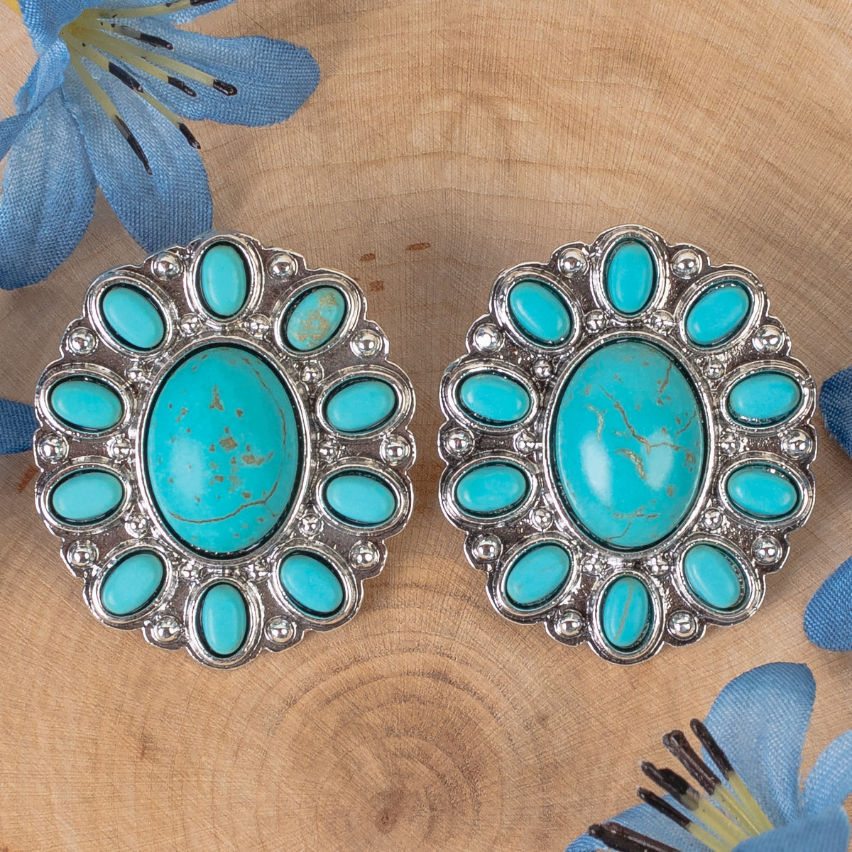 93372 - Squash Blossom Earrings - Turquoise & Silver