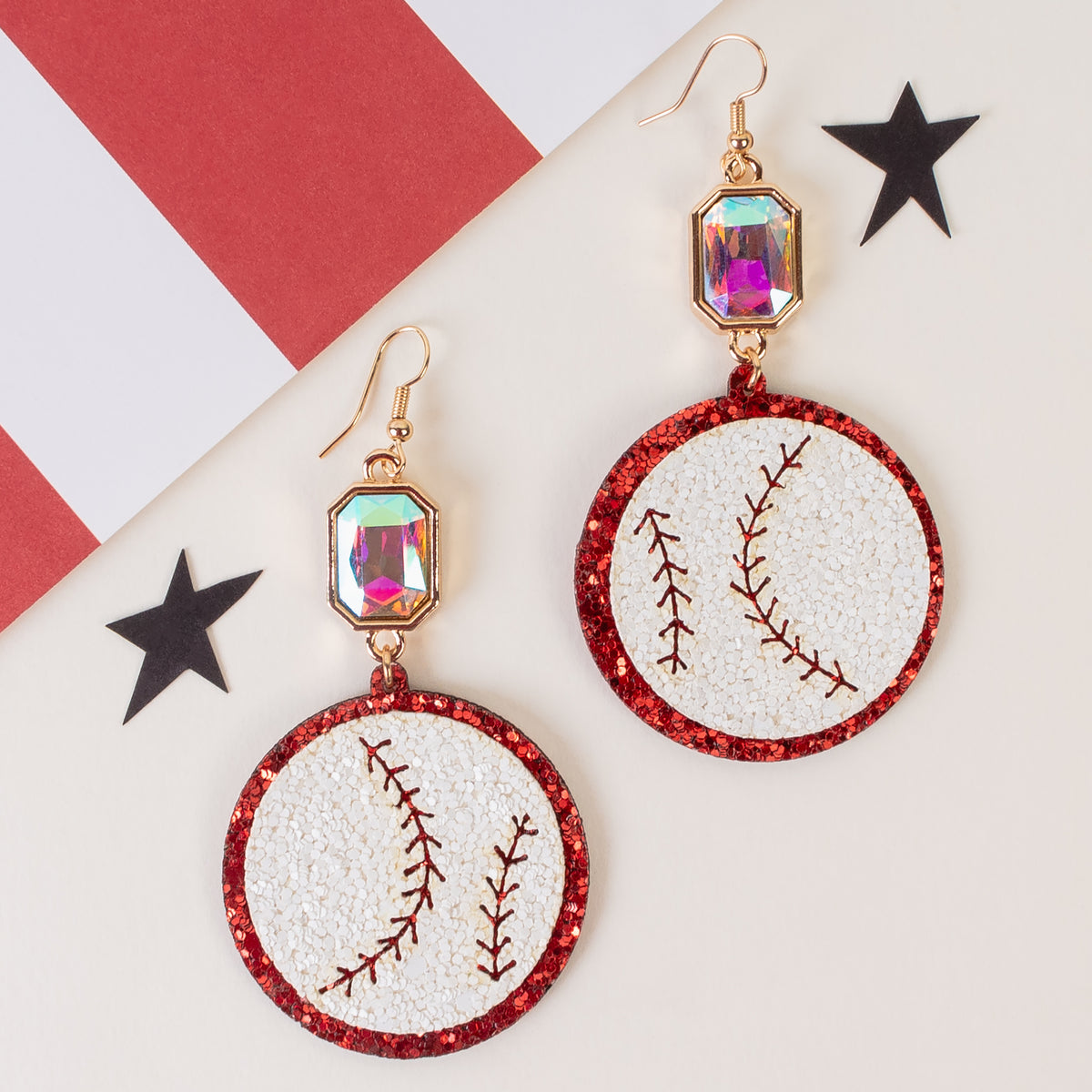 93373 - Baseball Earrings - Red & White