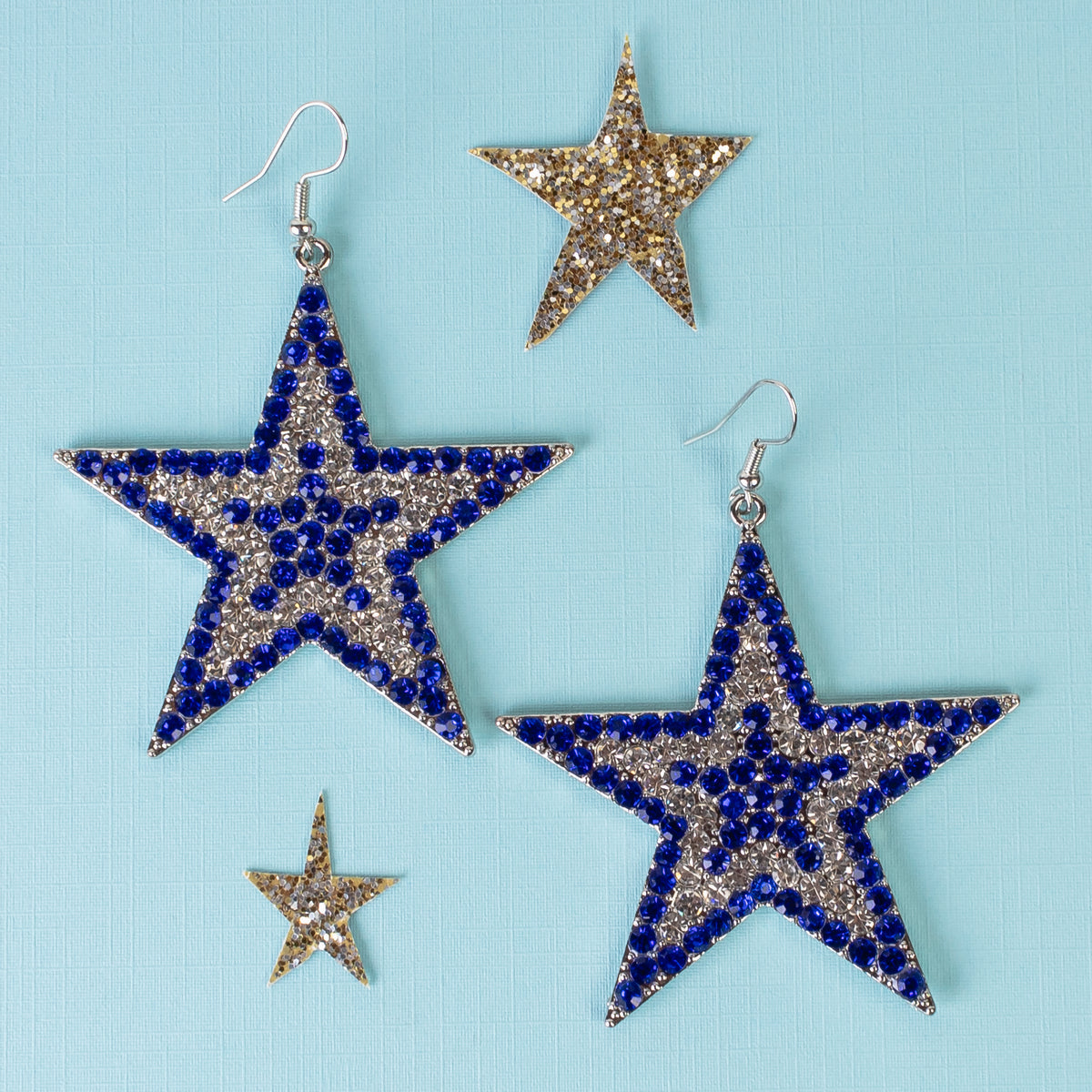 93376 - Star Earrings - Blue & White