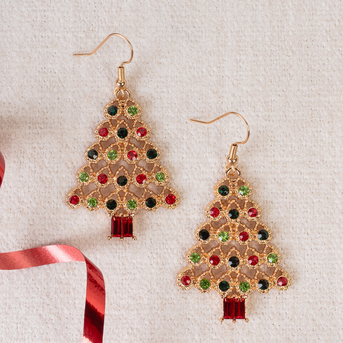 93382 - Christmas Tree Earrings - Red