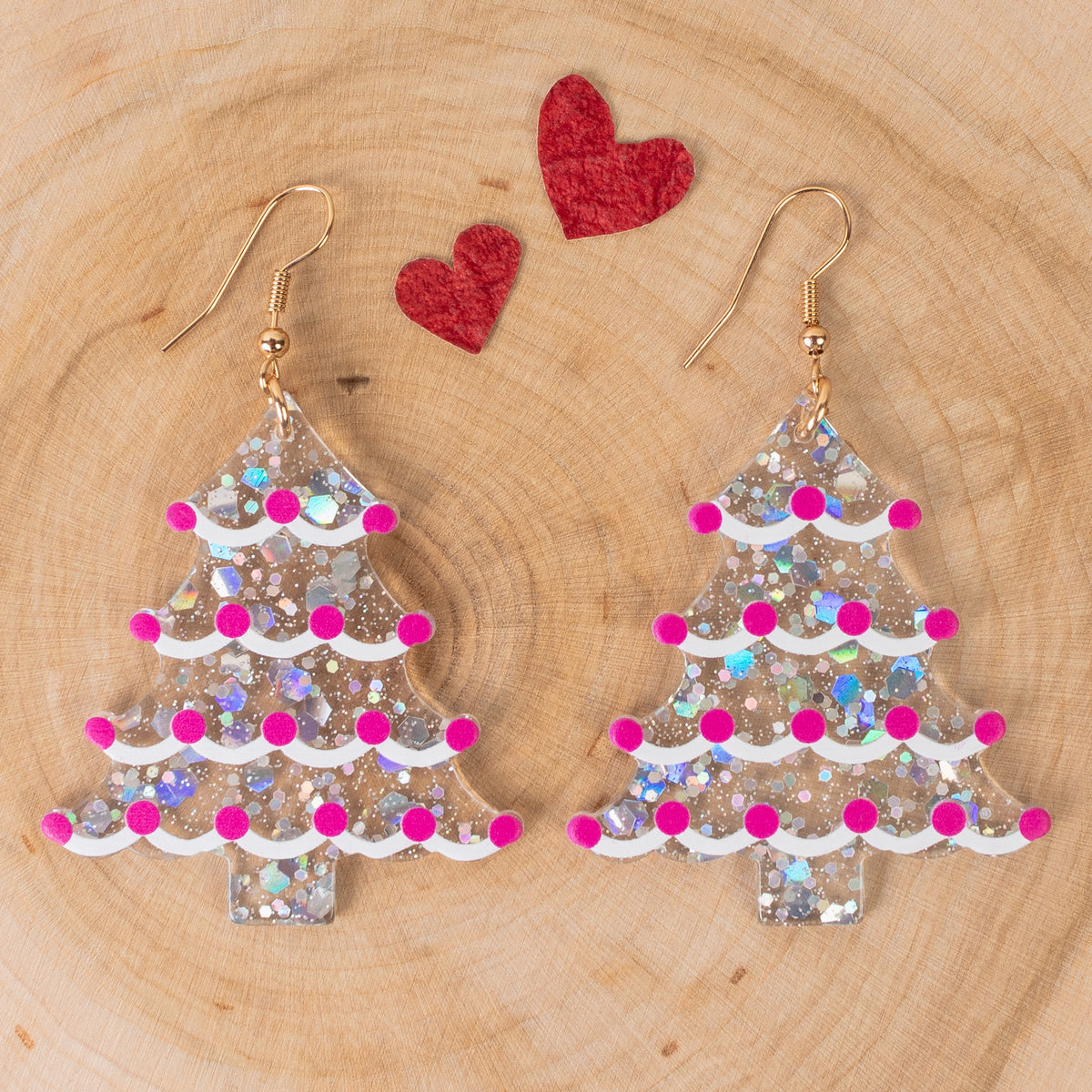 93386 - Christmas Tree Earrings - Pink