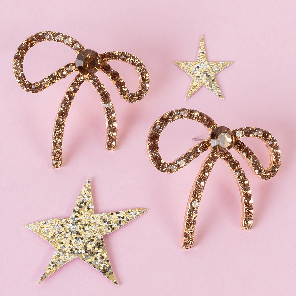 93390 - Crystal Bow Earrings - Gold