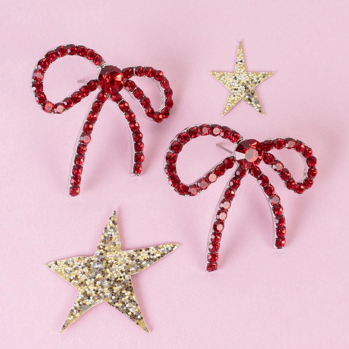 93390 - Crystal Bow Earrings - Red